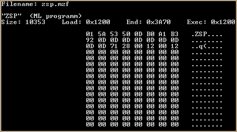 Screenshot of the MZF info utility