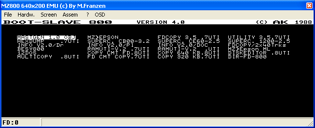 MZ-800 screen. 80-column mode.