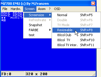 Selectable screen sizes