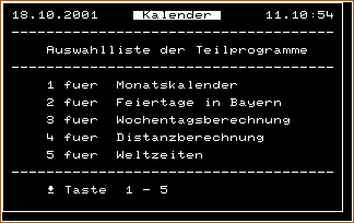 Example screenshot of Kalender