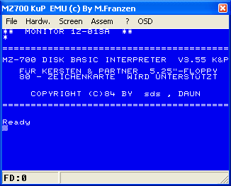 Screenshot of the K&P 80-column Disk BASIC version 3.55