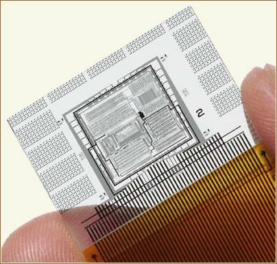 Photo of the glass substrate on which the CPU is formed