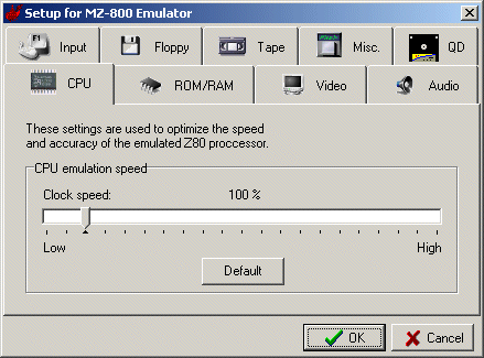Setup for the CPU speed