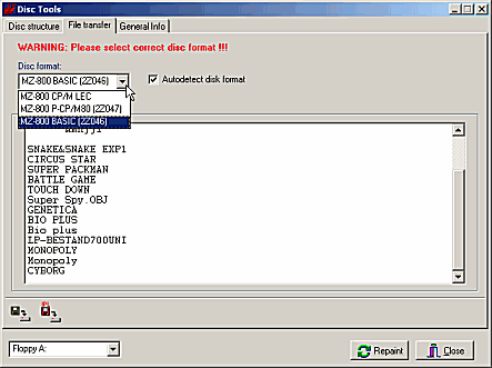The directory and the extract file selection panel