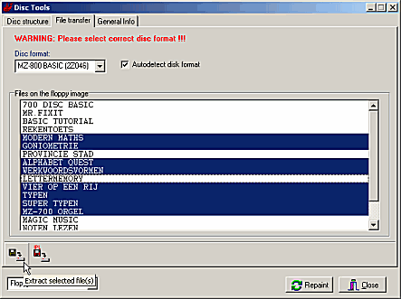 Selecting files for extraction