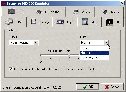 Setup parameters for input