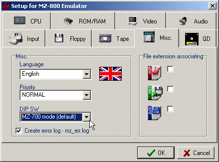 Miscellaneous setup parameters