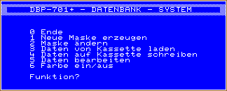 The DBP701+ selection screen