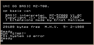 Initial screen of the UNI GG BASIC 700