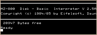 Initial screen of MZ-800 Disk Basic V2.5A