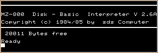 Initial screen of MZ-800 Disk Basic V2.5A